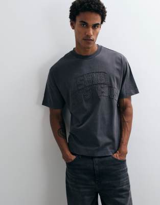 Asos Design Boxy Relaxed T-shirt With Distressed Appliqué In Multi