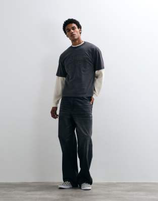 Asos Design Boxy Relaxed T-shirt With Distressed Appliqué In Multi