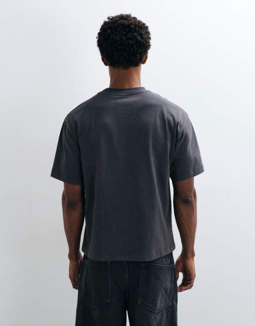 ASOS DESIGN boxy relaxed t-shirt with distressed applique in grey wash, 3 of 5