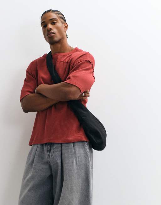 ASOS DESIGN boxy relaxed T-shirt with raw seams in washed red waffle, 5 of 5