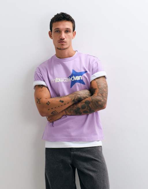 ASOS DESIGN boxy relaxed t-shirt with star graphic in lilac wash, 2 of 5