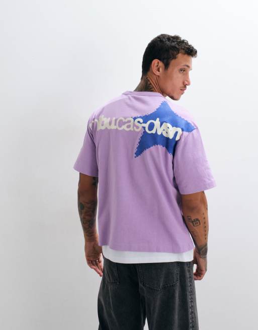 ASOS DESIGN boxy relaxed t-shirt with star graphic in lilac wash, 3 of 5