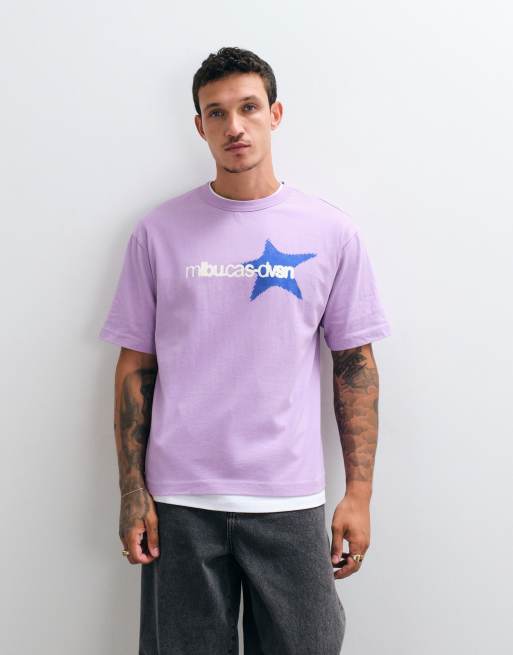 ASOS DESIGN boxy relaxed t-shirt with star graphic in lilac wash, 5 of 5