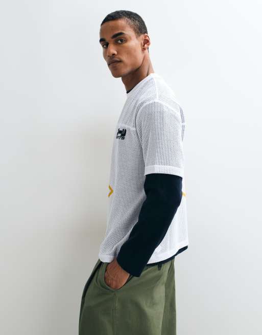 ASOS DESIGN boxy relaxed t-shirt with star print in white sport mesh, 4 of 5