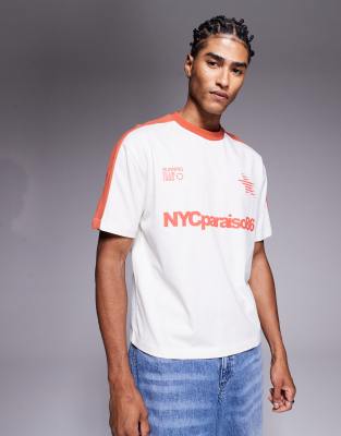 Asos Design Boxy Relaxed T-shirt With Taping And Athletic Graphic In White