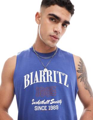 Asos Design Boxy Relaxed Tank Top In Blue
