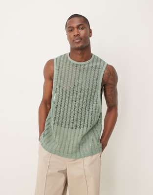 Asos Design Boxy Relaxed Tank Top In Green