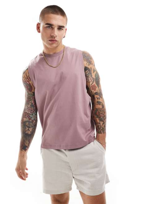 ASOS DESIGN boxy relaxed tank vest with tennis back print in pink, 4 of 4