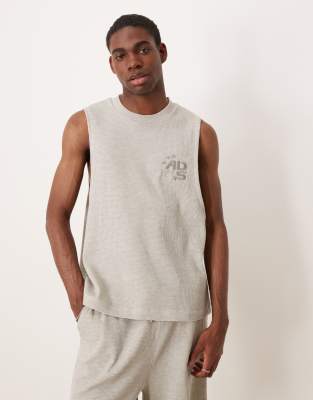 Asos Design Boxy Relaxed Tank With Chest Embroidery In Gray
