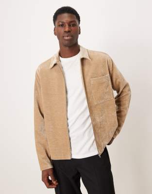 Asos Design Boxy Relaxed Textured Shirt In Brown