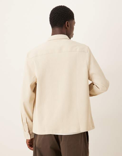 ASOS DESIGN boxy relaxed textured shirt in cream, 3 of 5