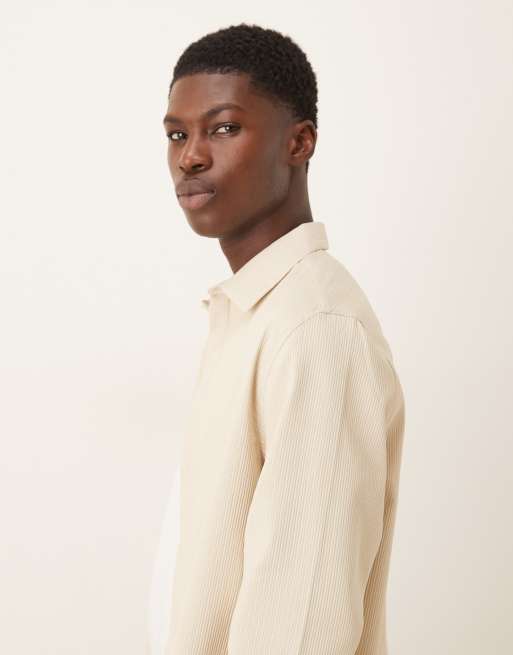 ASOS DESIGN boxy relaxed textured shirt in cream, 4 of 5