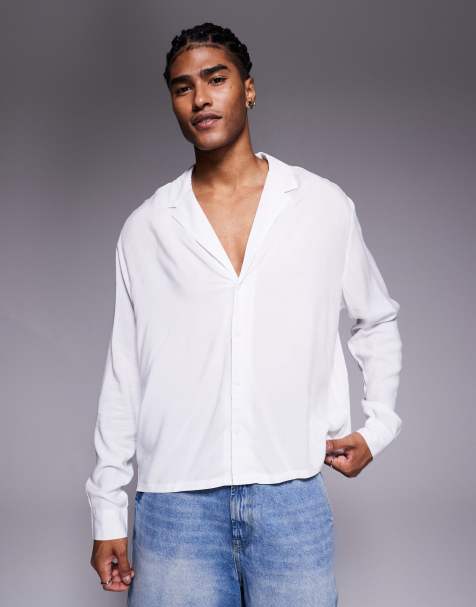 ASOS DESIGN boxy relaxed viscose shirt in white - view 1