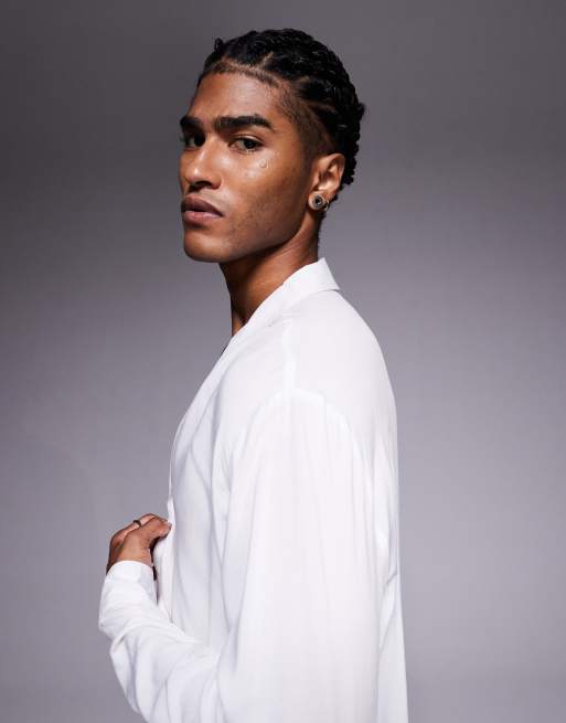 ASOS DESIGN boxy relaxed viscose shirt in white, 4 of 5
