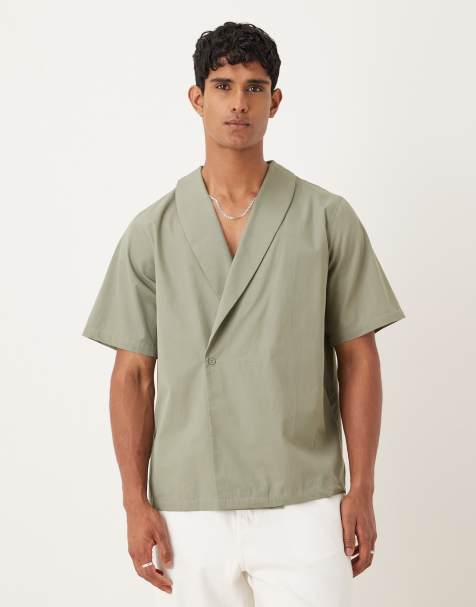 ASOS DESIGN boxy relaxed wrap shirt in khaki - view 1