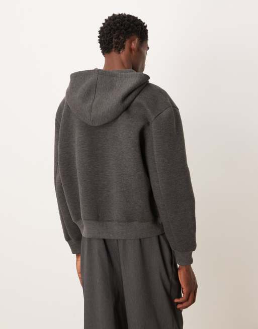 ASOS DESIGN boxy relaxed zip-through hoodie in charcoal in scuba-style fabric, 3 of 5