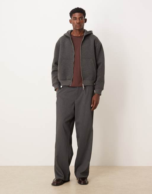 ASOS DESIGN boxy relaxed zip up hoodie in charcoal scuba-style fabric, 2 of 5
