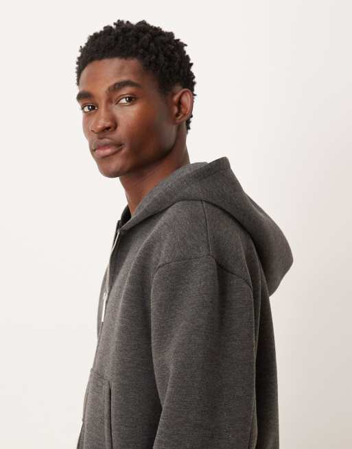 ASOS DESIGN boxy relaxed zip up hoodie in charcoal scuba-style fabric, 4 of 5
