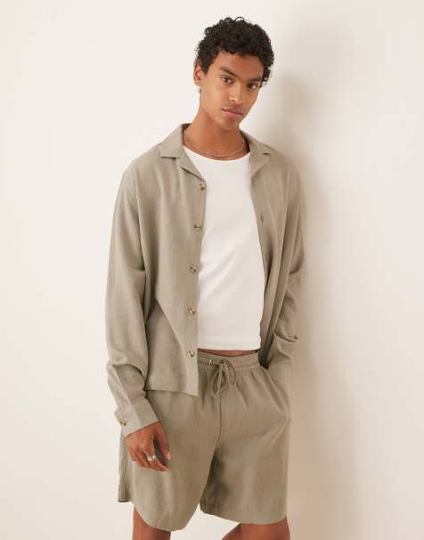 ASOS DESIGN boxy revere linen blend shirt in green (part of a set) - view 1