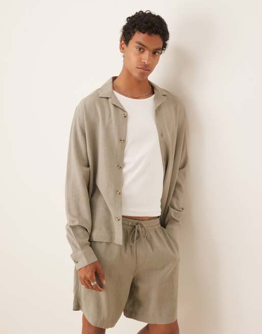 ASOS DESIGN boxy revere linen shirt in green (part of a set)