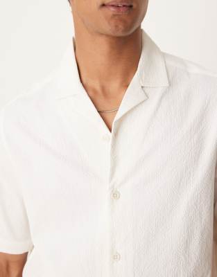 ASOS DESIGN boxy revere seersucker shirt in white