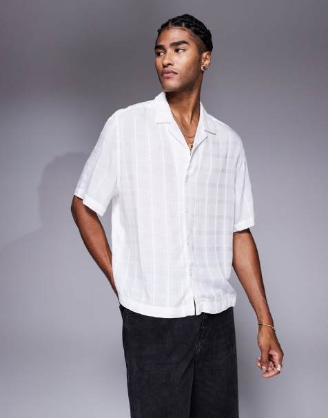 ASOS DESIGN boxy revere sheer shirt with check in white - view 1