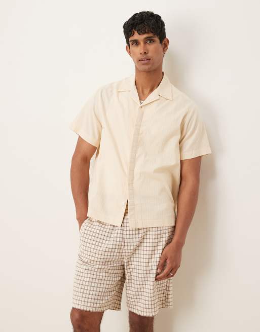 ASOS DESIGN boxy revere shirt in jacquard in stone, 4 of 4