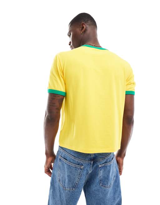 ASOS DESIGN boxy ringer t-shirt with Brazil chest print in yellow