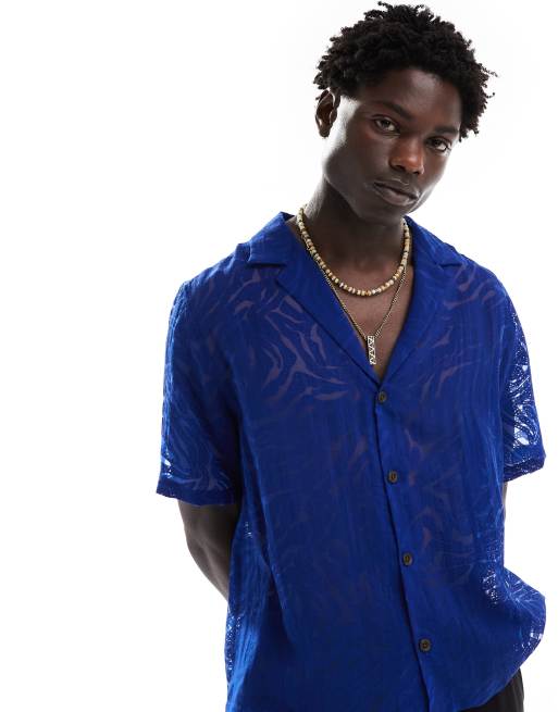 ASOS DESIGN - Boxy ruimvallend overhemd met diepe reverskraag in kobaltblauw