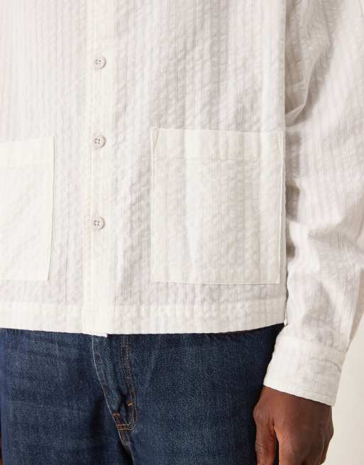 ASOS DESIGN boxy seersucker regular shirt in white, 2 of 4