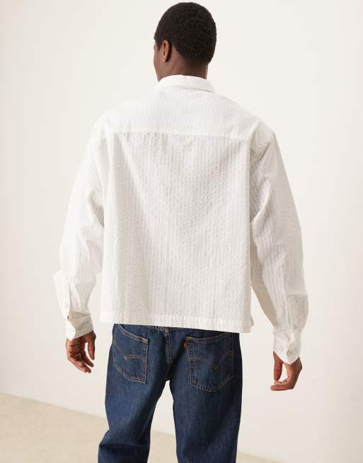ASOS DESIGN boxy seersucker regular shirt in white, 3 of 4