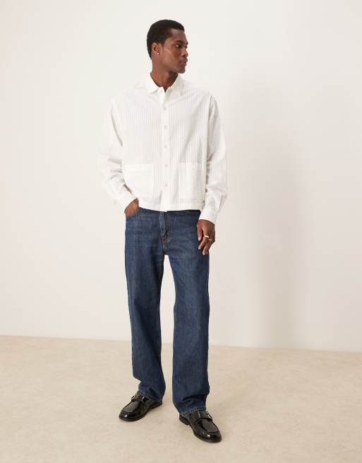 ASOS DESIGN boxy seersucker regular shirt in white, 4 of 4