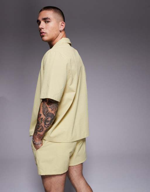 ASOS DESIGN boxy seersucker shirt in green - part of a set, 3 of 4