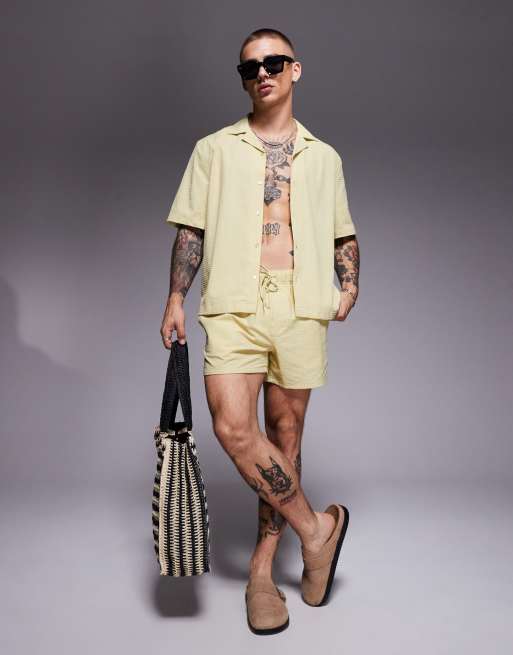 ASOS DESIGN boxy seersucker shirt in green - part of a set, 4 of 4
