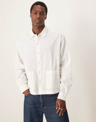 Asos Design Boxy Seersucker Shirt In White