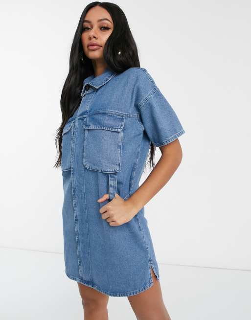 ASOS DESIGN Boxy shirt dress in blue acid wash | ASOS