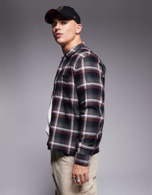 Asos Design Boxy Shirt In Black And Red Check