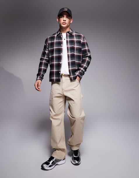 ASOS DESIGN boxy shirt in black and red check - view 1