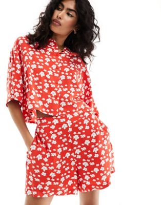 ASOS DESIGN boxy shirt in red floral print