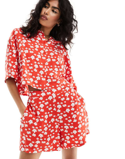 ASOS DESIGN boxy shirt in red floral print - view 1