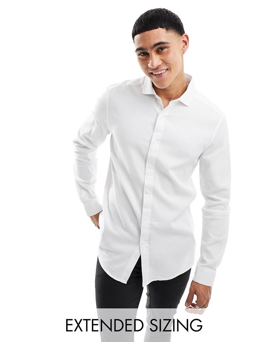 ASOS DESIGN boxy shirt in waffle texture with cut away collar in white