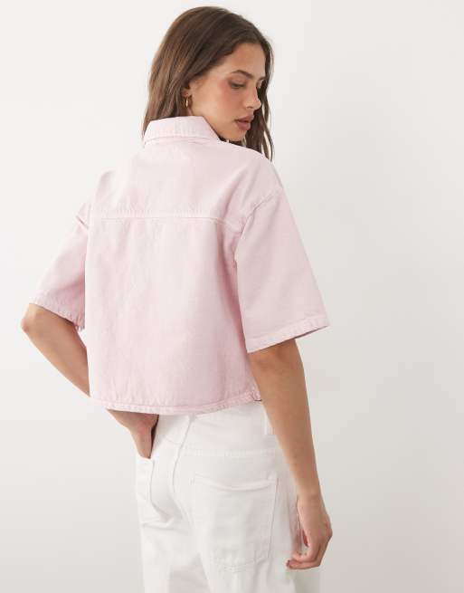 ASOS DESIGN boxy shirt in washed pink, 2 of 4
