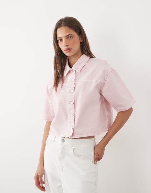 ASOS DESIGN boxy shirt in washed pink, 3 of 4