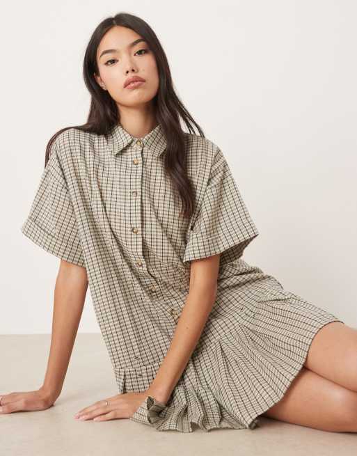 ASOS DESIGN boxy shirt mini dress with dropped waist in mono check, 2 of 4