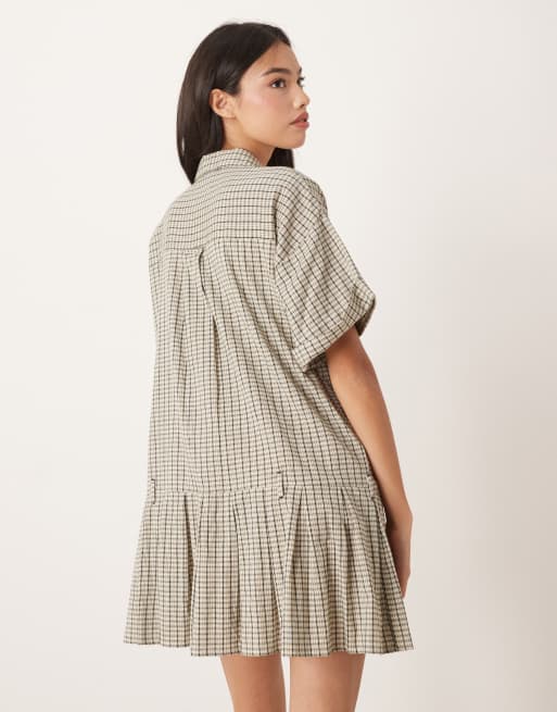 ASOS DESIGN boxy shirt mini dress with dropped waist in mono check, 4 of 4