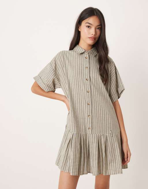 ASOS DESIGN boxy shirt mini dress with dropped waist in mono plaid, 3 of 4