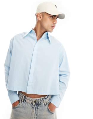 Asos Design Boxy Shirt With 70s Collar In Blue