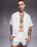 [ASOS DESIGN] ASOS DESIGN boxy shirt with border print in cream (part of a set)-White 3XL CREAM