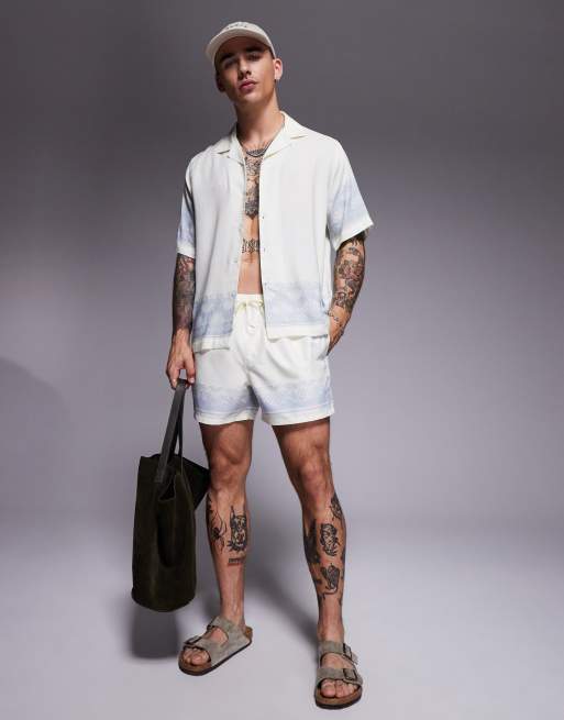 ASOS DESIGN boxy shirt with border print in cream (part of a set), 2 of 4