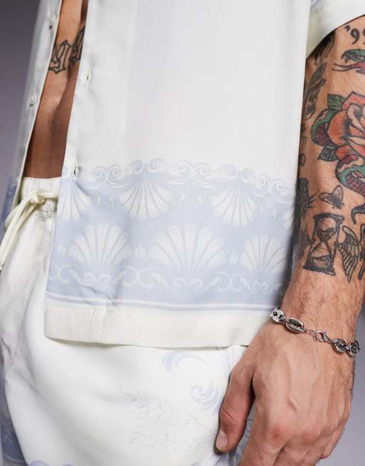 ASOS DESIGN boxy shirt with border print in cream (part of a set), 3 of 4